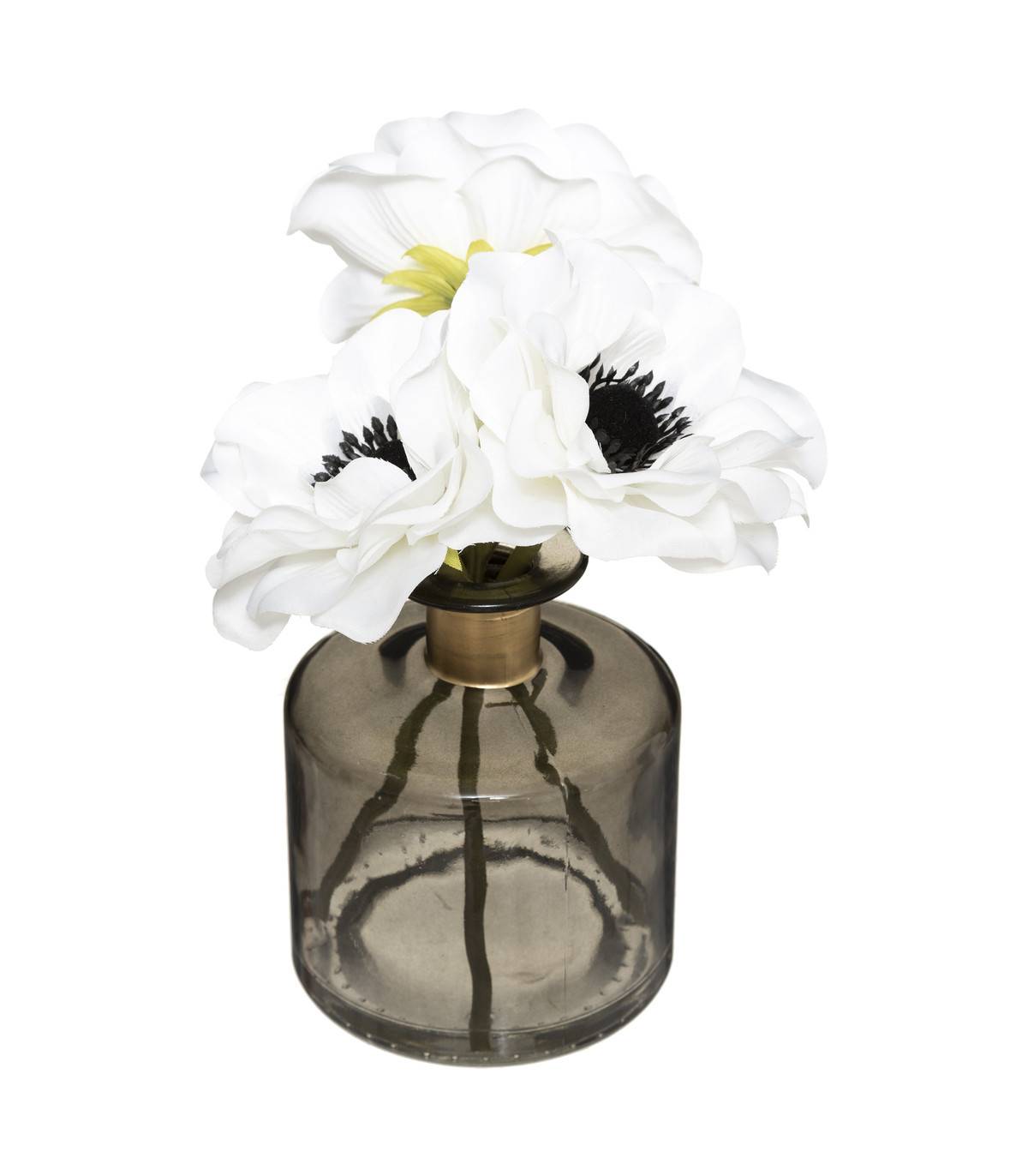 Bouquet d'Anémones artificielles Vase en Verre coloré D. 9,5 x H. 20 cm - Imagen 1