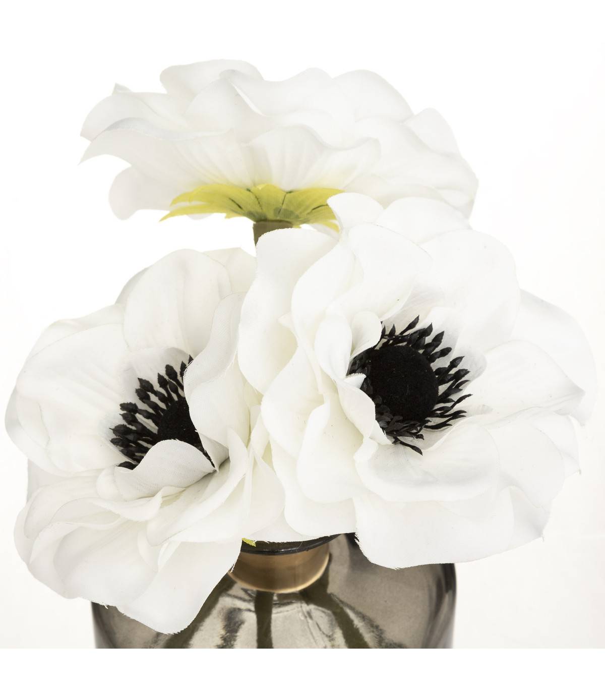 Bouquet d'Anémones artificielles Vase en Verre coloré D. 9,5 x H. 20 cm - Imagen 2