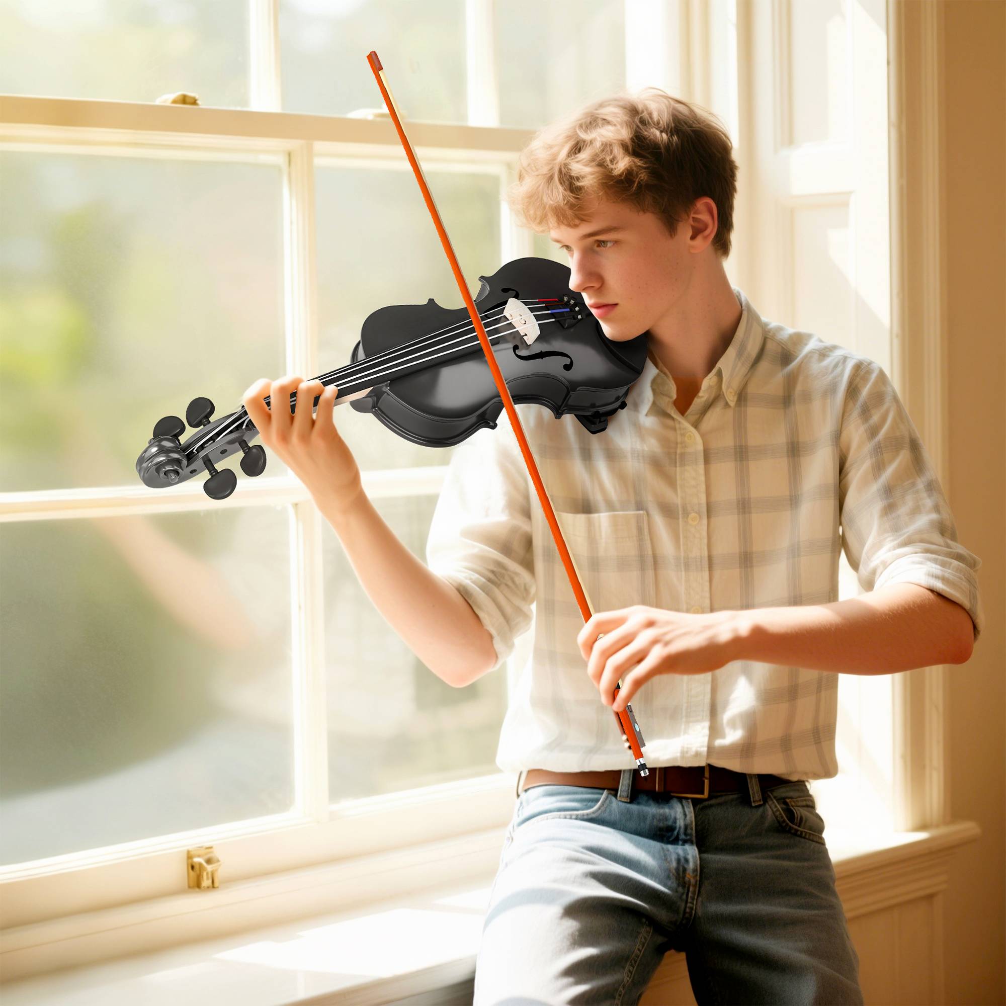 Violon 4/4 Ensemble de Violon en Bois Massif pour Adultes et Débutants avec Étui Léger et Portable 60 x 21 cm Noir - Image 4