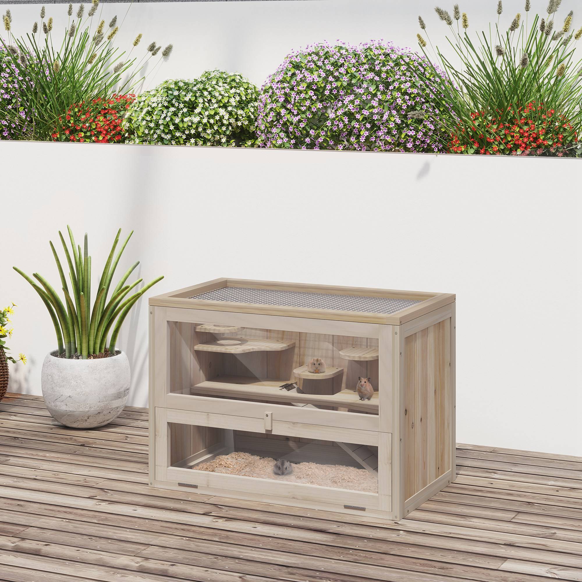 Cage pour rongeurs bois naturel 60 x 35 x 42 cm - PANGIVO - Image 4