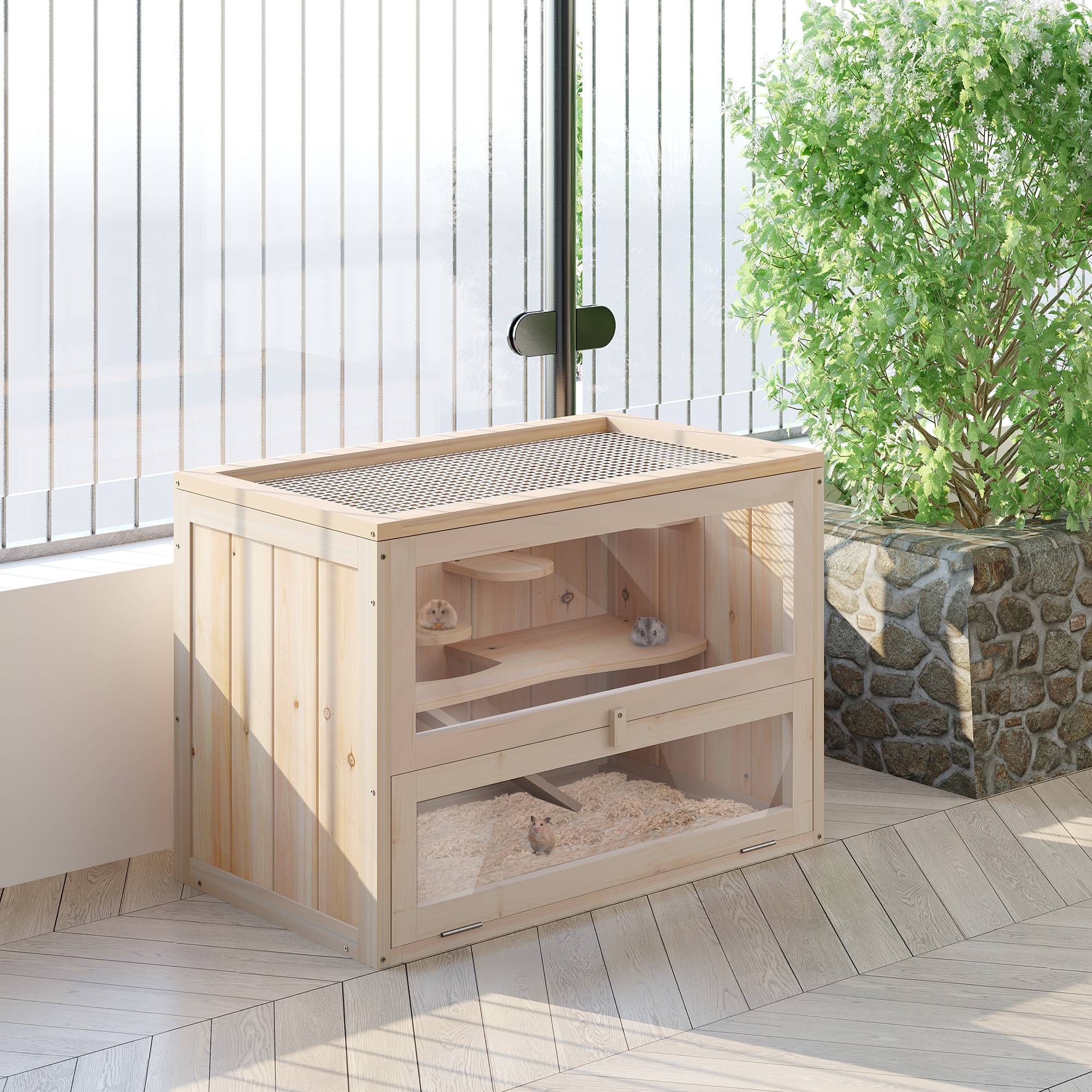 Cage pour rongeurs bois naturel 60 x 35 x 42 cm - PANGIVO - Image 3