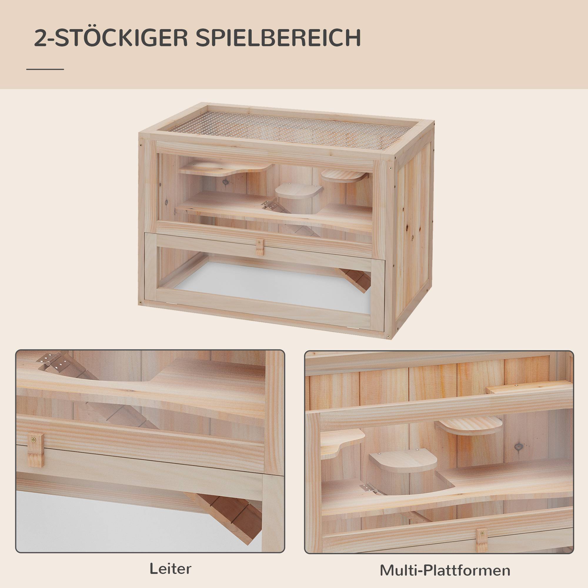Cage pour rongeurs bois naturel 60 x 35 x 42 cm - PANGIVO - Image 6