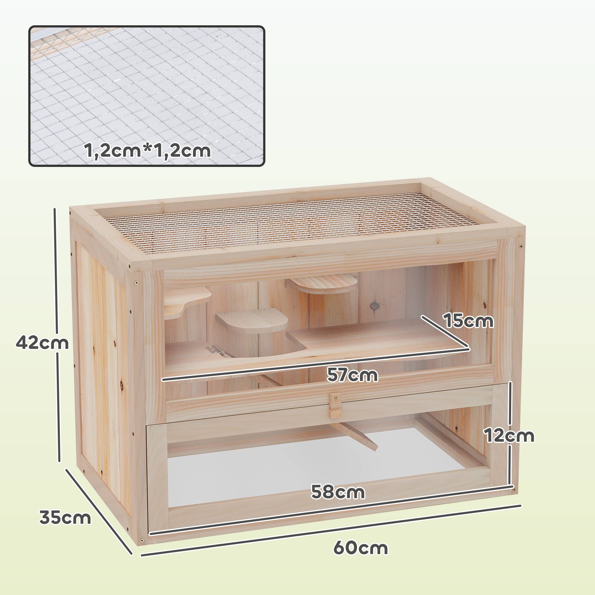 Cage pour rongeurs bois naturel 60 x 35 x 42 cm - PANGIVO - Image 5