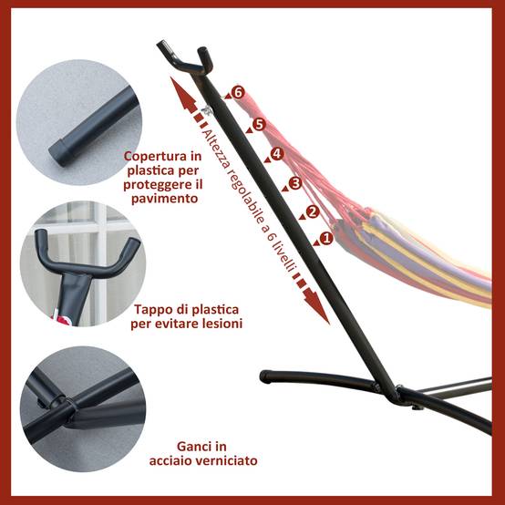 Cadre de support réglable pour hamac, charge max. 120 kg, 280 x 120 x 110 cm, noir - Image 6