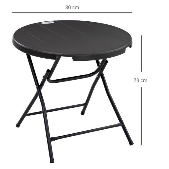 Table de jardin ronde pliante pour 4 personnes Ø80cm, aspect bois gris foncé, idéale pour balcon et terrasse - Image 3