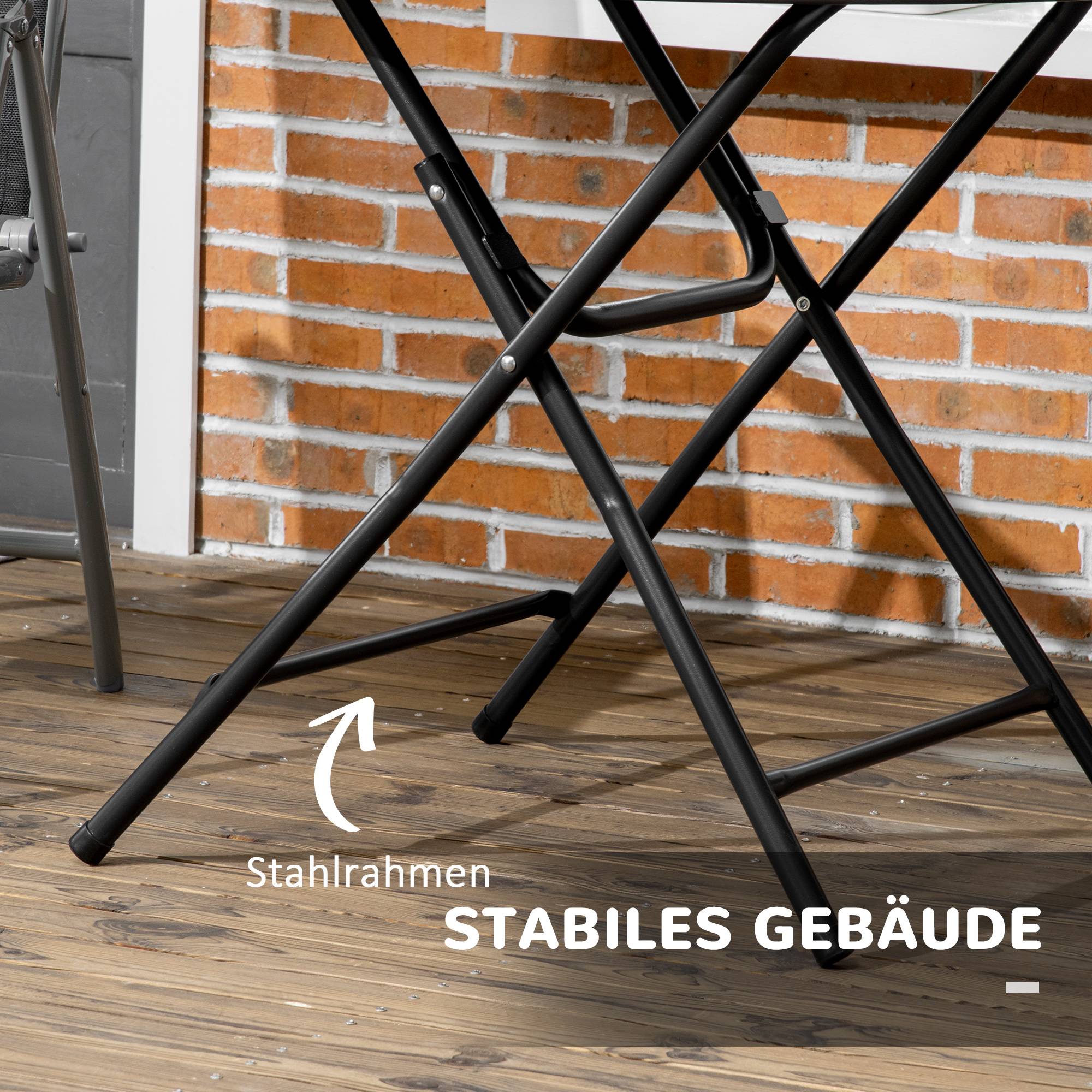 Table de jardin ronde pliante pour 4 personnes Ø80cm, aspect bois gris foncé, idéale pour balcon et terrasse - Image 6