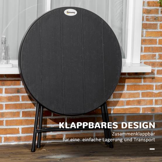 Table de jardin ronde pliante pour 4 personnes Ø80cm, aspect bois gris foncé, idéale pour balcon et terrasse - Image 4