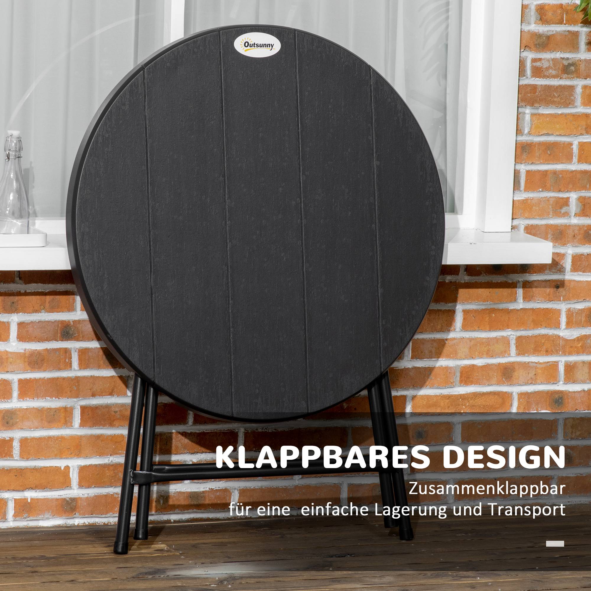 Table de jardin ronde pliante pour 4 personnes Ø80cm, aspect bois gris foncé, idéale pour balcon et terrasse - Image 4