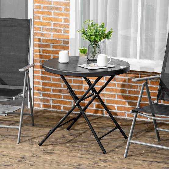 Table de jardin ronde pliante pour 4 personnes Ø80cm, aspect bois gris foncé, idéale pour balcon et terrasse - Image 2