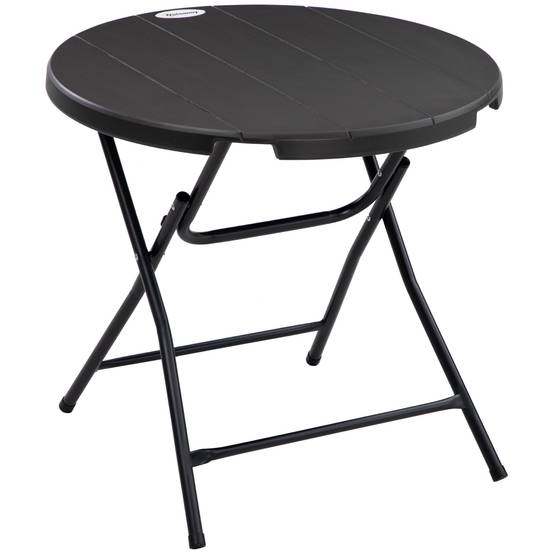 Table de jardin ronde pliante pour 4 personnes Ø80cm, aspect bois gris foncé, idéale pour balcon et terrasse - Image 1