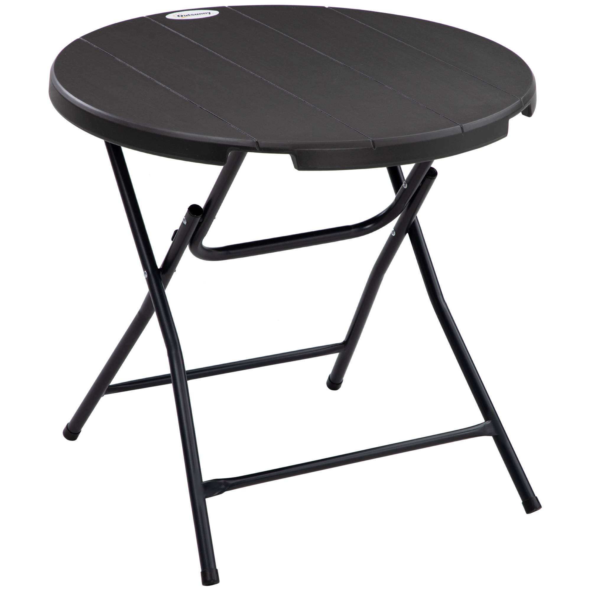 Table de jardin ronde pliante pour 4 personnes Ø80cm, aspect bois gris foncé, idéale pour balcon et terrasse - Image 1