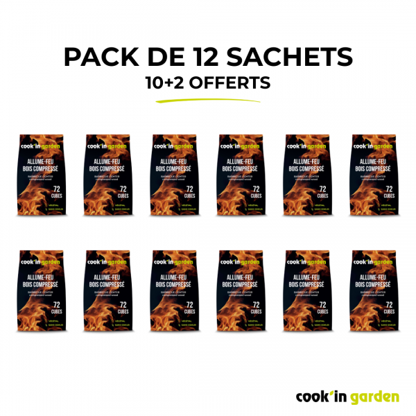 Pack de 12 - Sacs d'allume-feux (72 pcs x 12) - Bois compressé - 100% végétal - FSC® 100% - Image 1