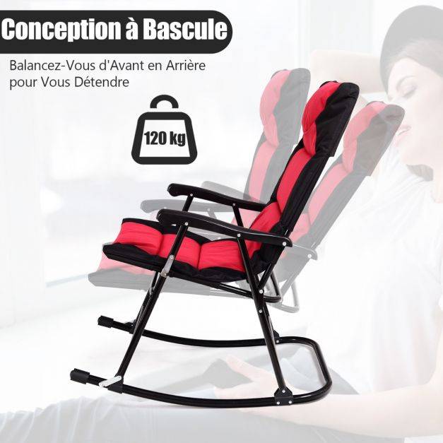 Helloshop26 - Salon de jardin 2 personnes ensemble de jardin 3 pcs avec 2 chaises rembourrés à bascule et table en verre pliables rouge - Imagen 3