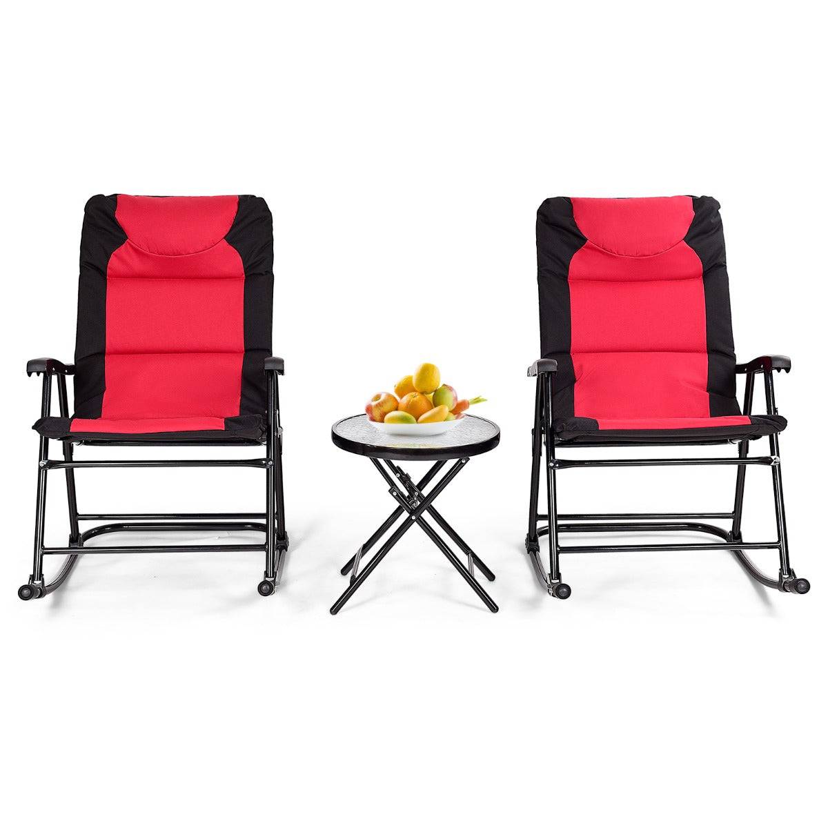 Helloshop26 - Salon de jardin 2 personnes ensemble de jardin 3 pcs avec 2 chaises rembourrés à bascule et table en verre pliables rouge - Imagen 1