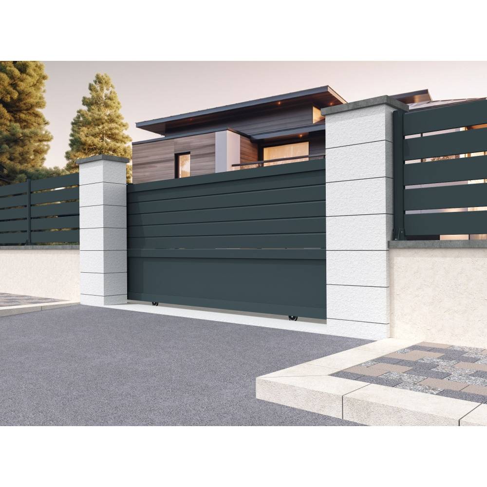Portail coulissant mixte RUUMI 4000x1863.6mm (Gris anthracite) - Alia Productions
