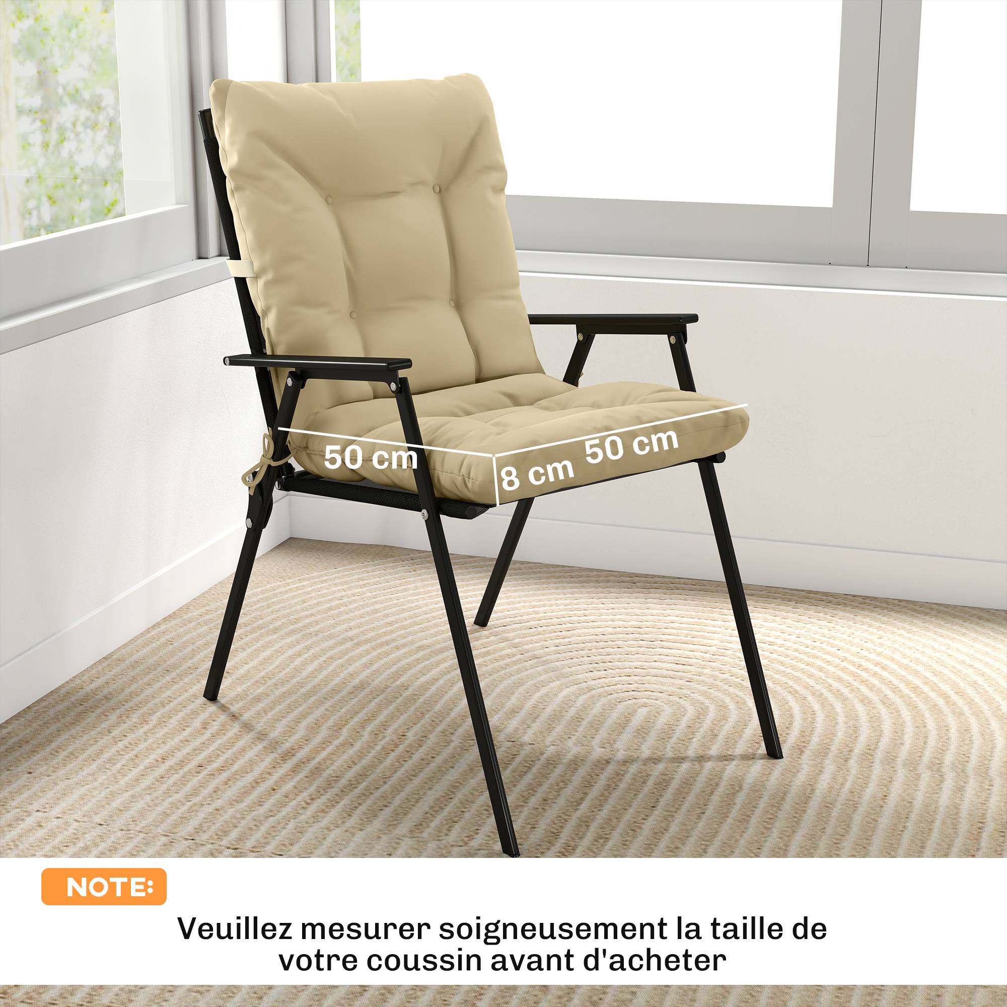 Outsunny - Lot de 2 coussins de chaise d'extérieur attaches - intérieur et extérieur - polyester - 120 x 50 x 8 cm - beige - Outsunny - Image 3