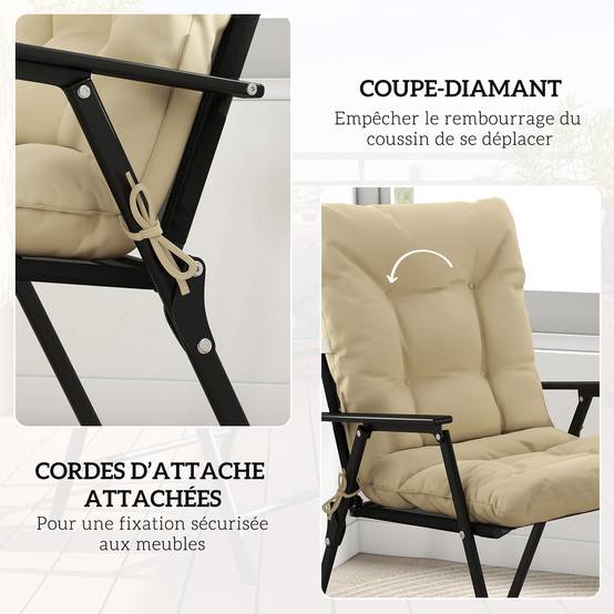 Outsunny - Lot de 2 coussins de chaise d'extérieur attaches - intérieur et extérieur - polyester - 120 x 50 x 8 cm - beige - Outsunny - Image 8