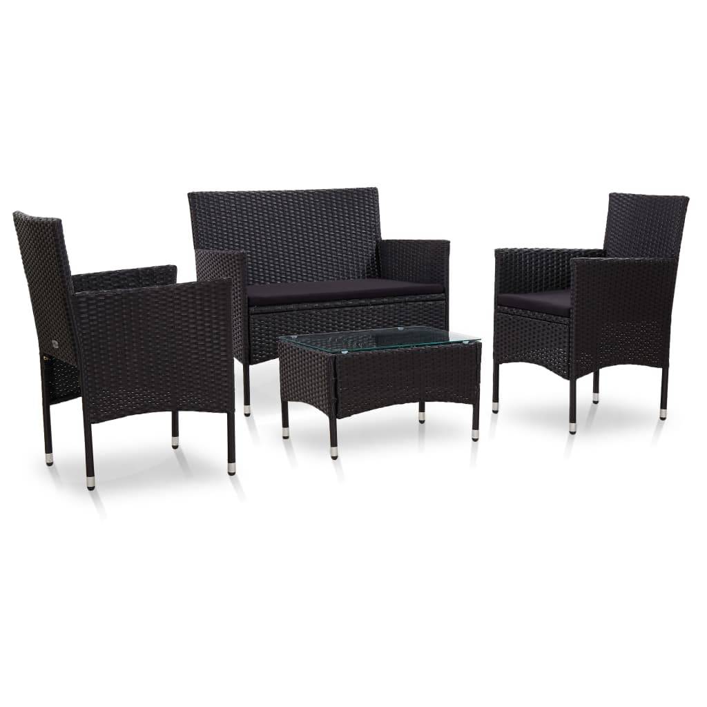 Vidaxl - Salon de jardin 4 pcs avec coussins Résine tressée Noir vidaXL 45813 - Imagen 1