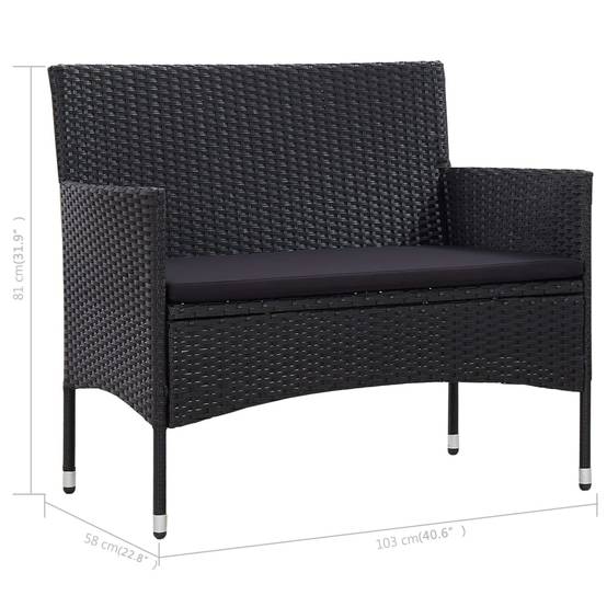 Vidaxl - Salon de jardin 4 pcs avec coussins Résine tressée Noir vidaXL 45813 - Imagen 3