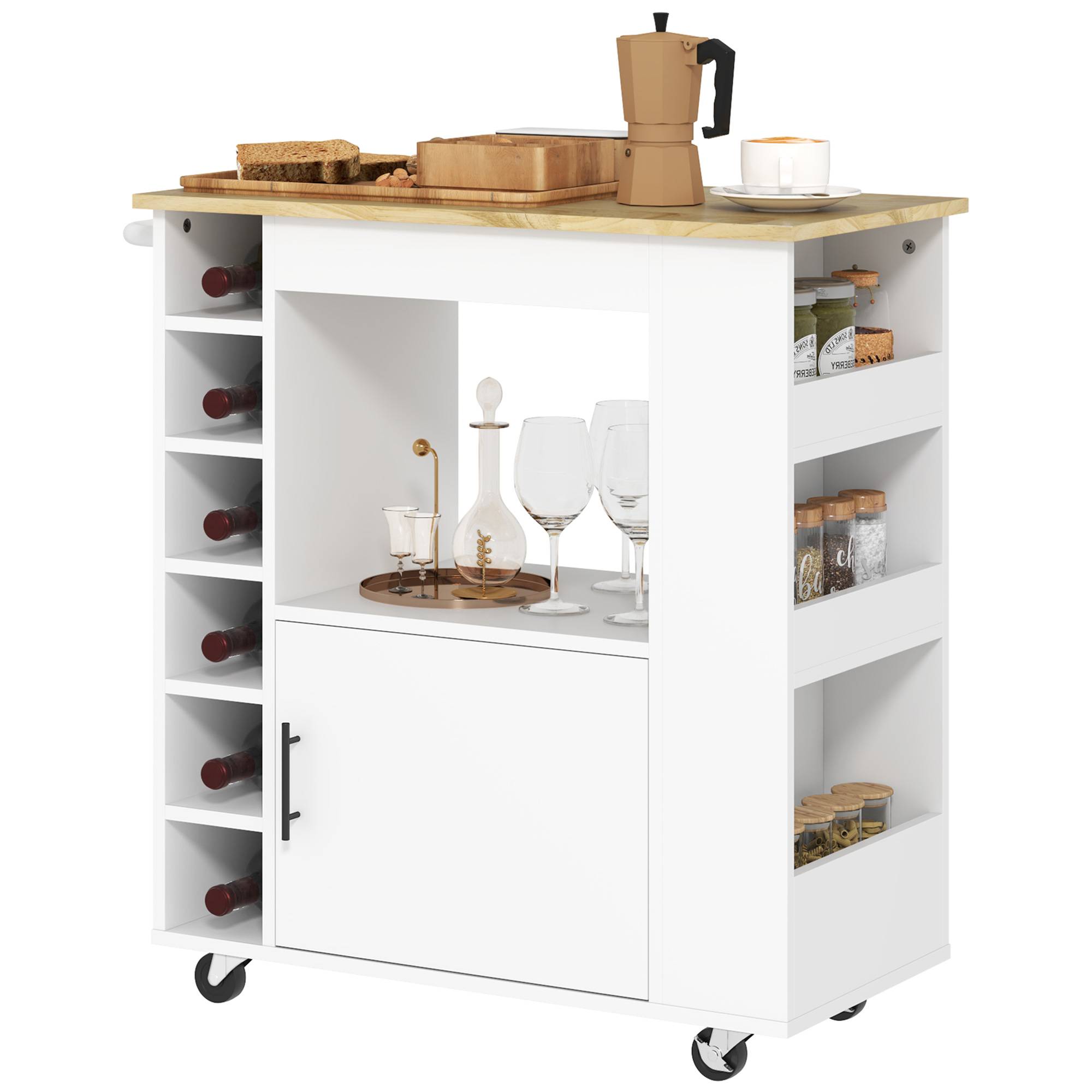 Sans Marque - Desserte cuisine roulettes étagères placard porte-bouteilles 83x40x83 cm chêne - Image 1