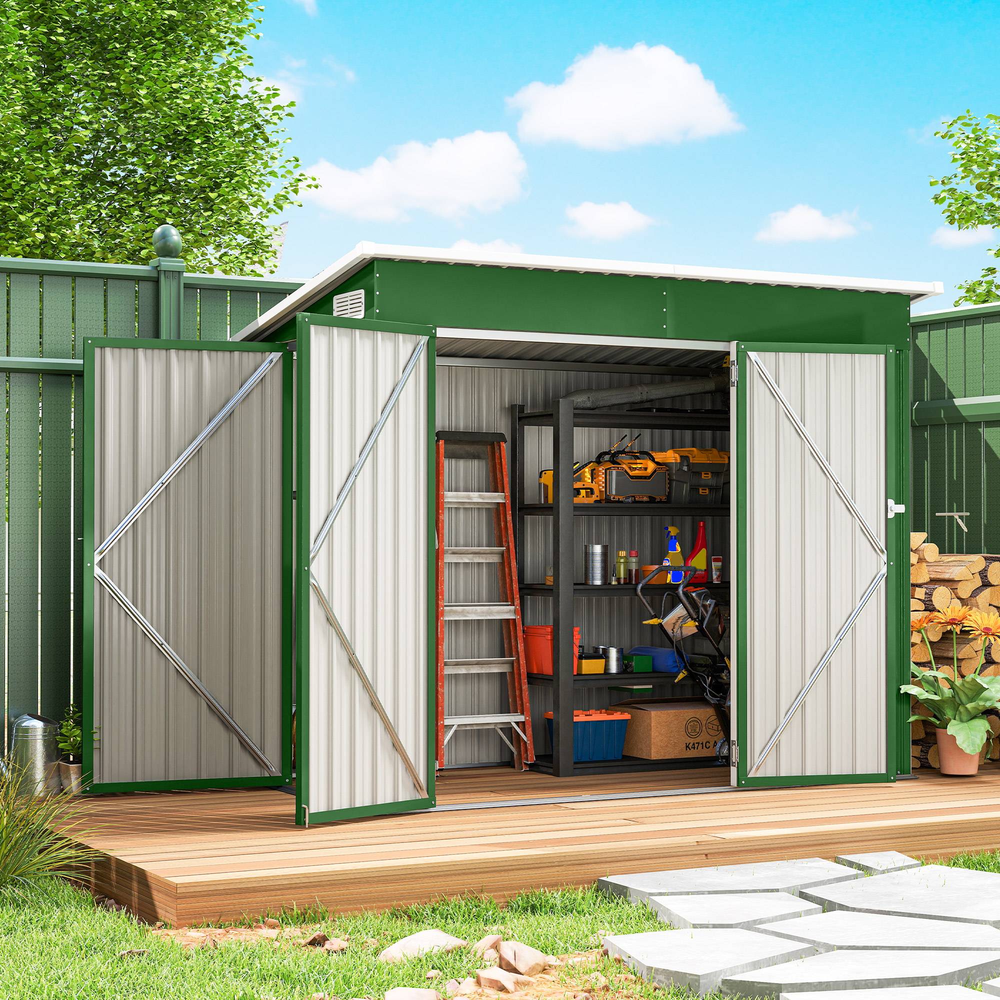 Abri de jardin extérieur 2,7 m² (234 x 132 x 185 cm) avec triple verrouillage et aérations, vert - Image 3