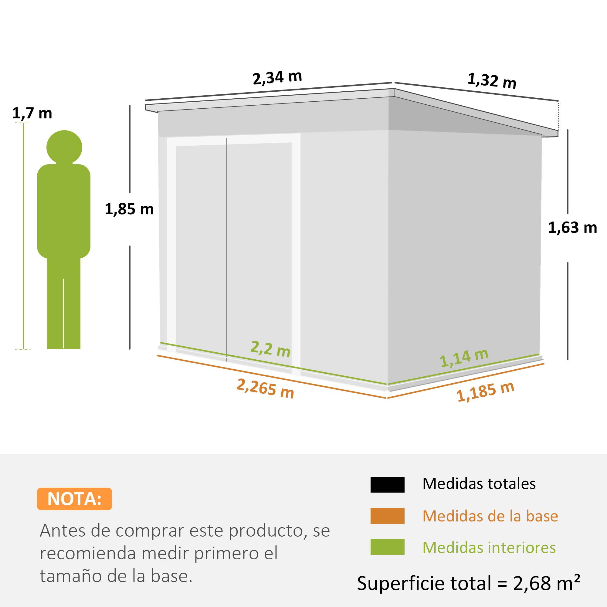 Abri de jardin extérieur 2,7 m² (234 x 132 x 185 cm) avec triple verrouillage et aérations, vert - Image 5