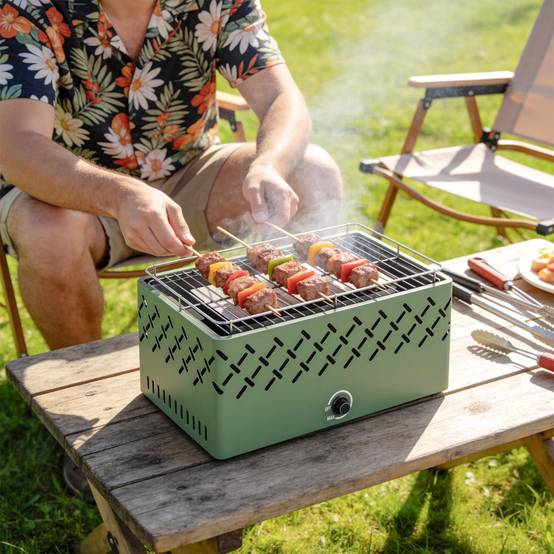 Sans Marque - Barbecue portable au charbon de bois avec ventilateur intégré pour une utilisation en extérieur, vert clair - Image 3
