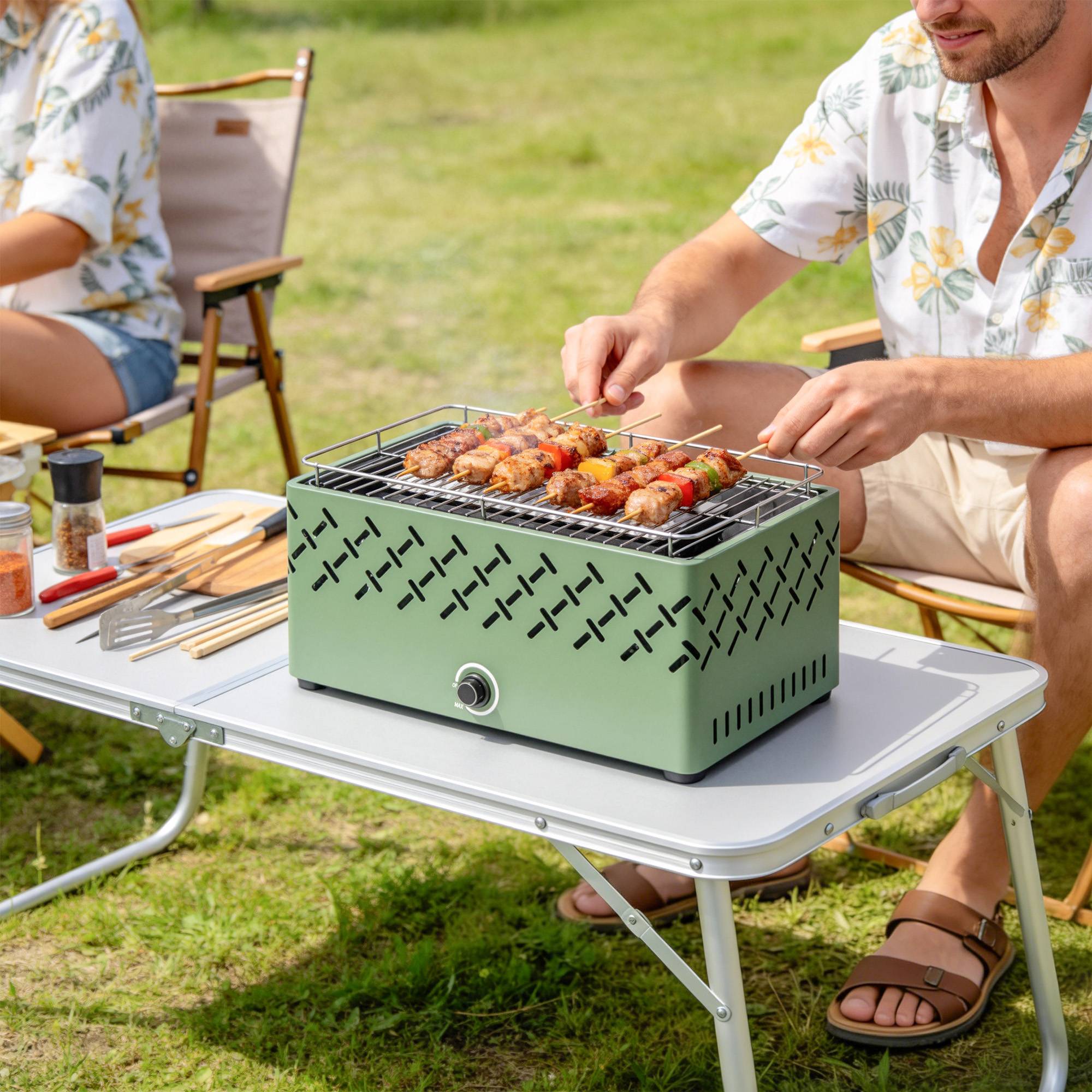Sans Marque - Barbecue portable au charbon de bois avec ventilateur intégré pour une utilisation en extérieur, vert clair - Image 4