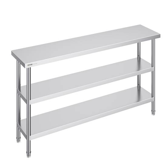 VEVOR Table préparation inox 14"x60"x34", 2 étagères réglables, cuisines commerciales, domestique. - Image 1