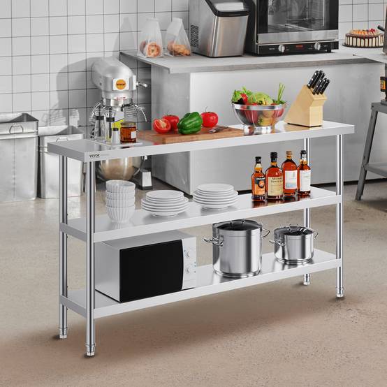 VEVOR Table préparation inox 14"x60"x34", 2 étagères réglables, cuisines commerciales, domestique. - Image 8