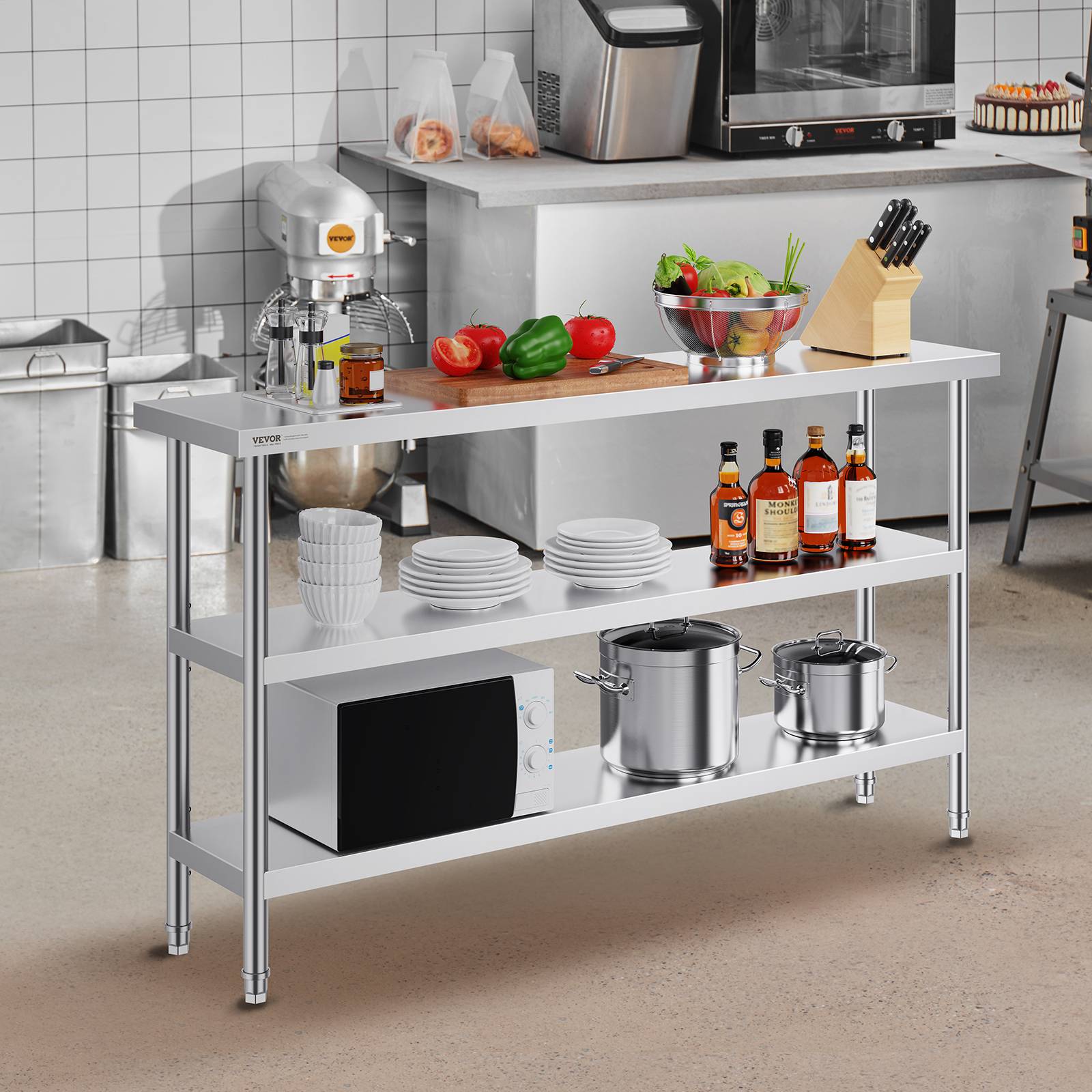 VEVOR Table préparation inox 14"x60"x34", 2 étagères réglables, cuisines commerciales, domestique. - Image 8