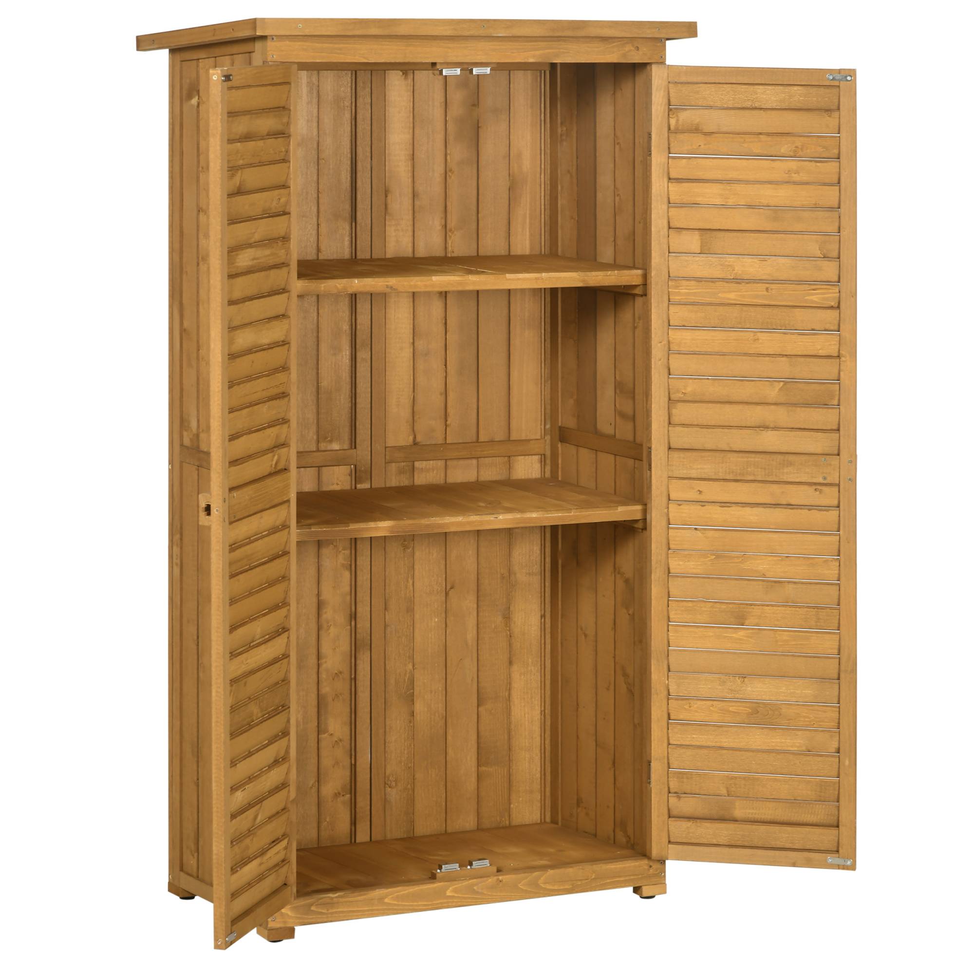 Abri de jardin avec portes à persiennes, 3 étagères, résistant aux intempéries, 87 cm x 46,5 cm x 160 cm, bois de sapin, marron - Image 2