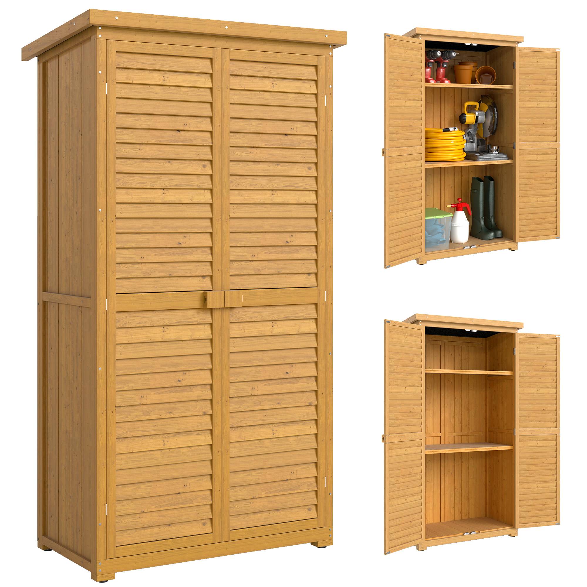 Abri de jardin avec portes à persiennes, 3 étagères, résistant aux intempéries, 87 cm x 46,5 cm x 160 cm, bois de sapin, marron - Image 1