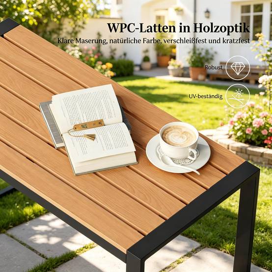 Salon de jardin 4 places résine tressée métal pour terrasse balcon bois naturel - ComfortXL Outdoor Living - Image 8