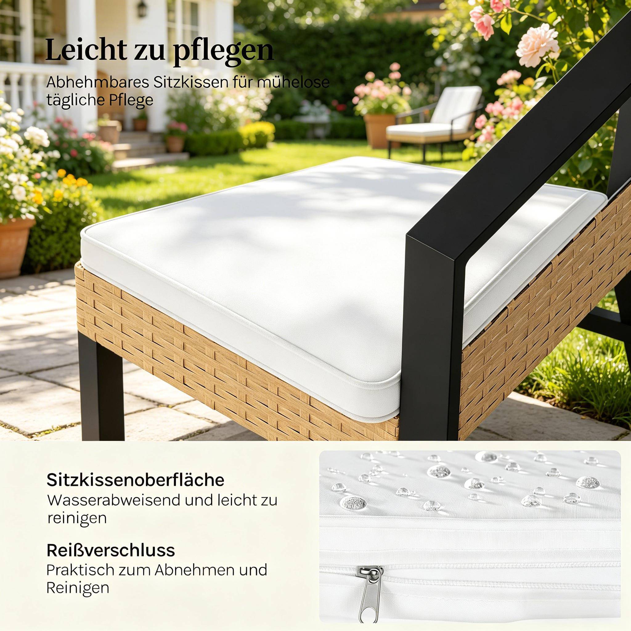 Salon de jardin 4 places résine tressée métal pour terrasse balcon bois naturel - ComfortXL Outdoor Living - Image 6