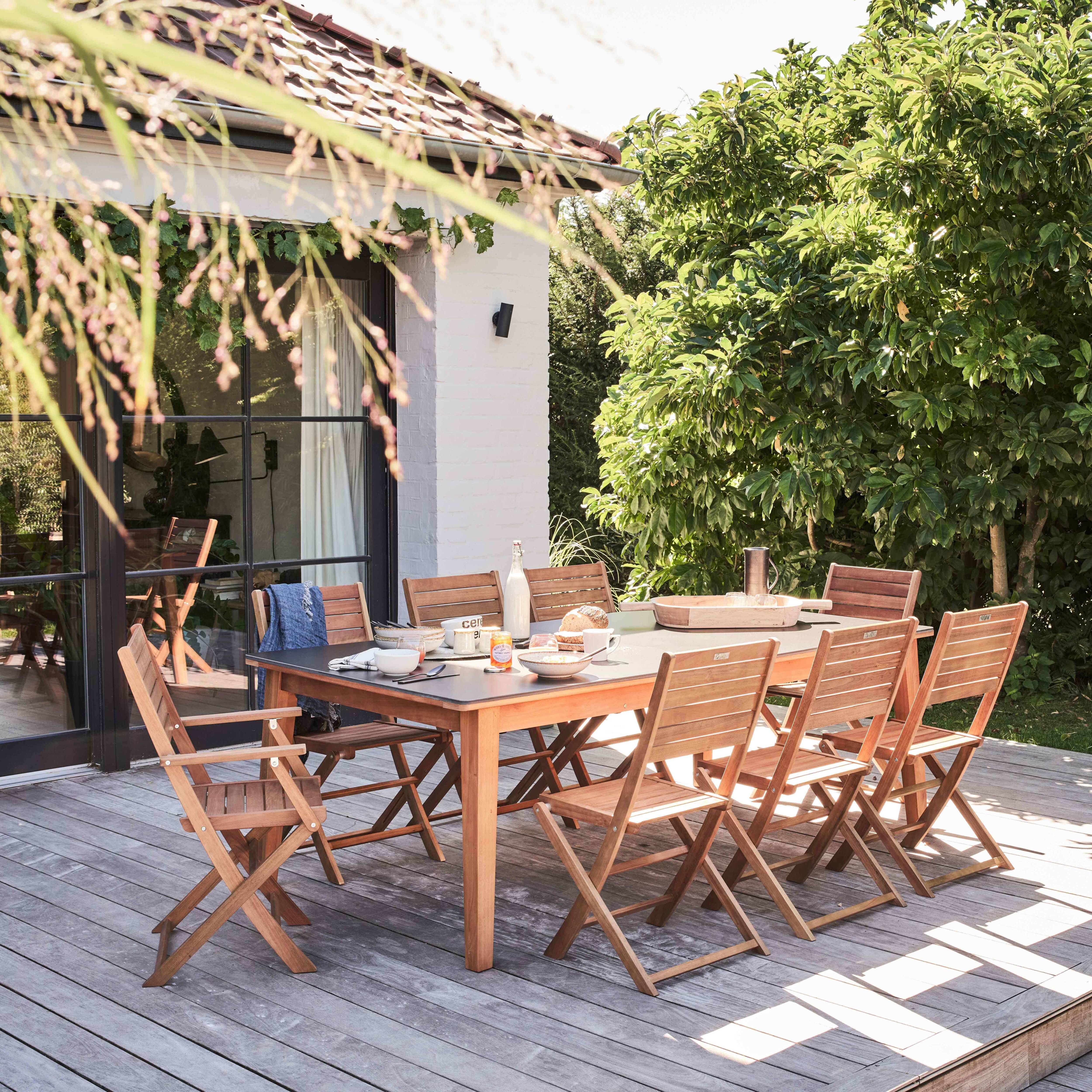 Oviala - Ensemble table de jardin en eucalyptus extensible avec 8 assises Arles - Oviala - Imagen 2