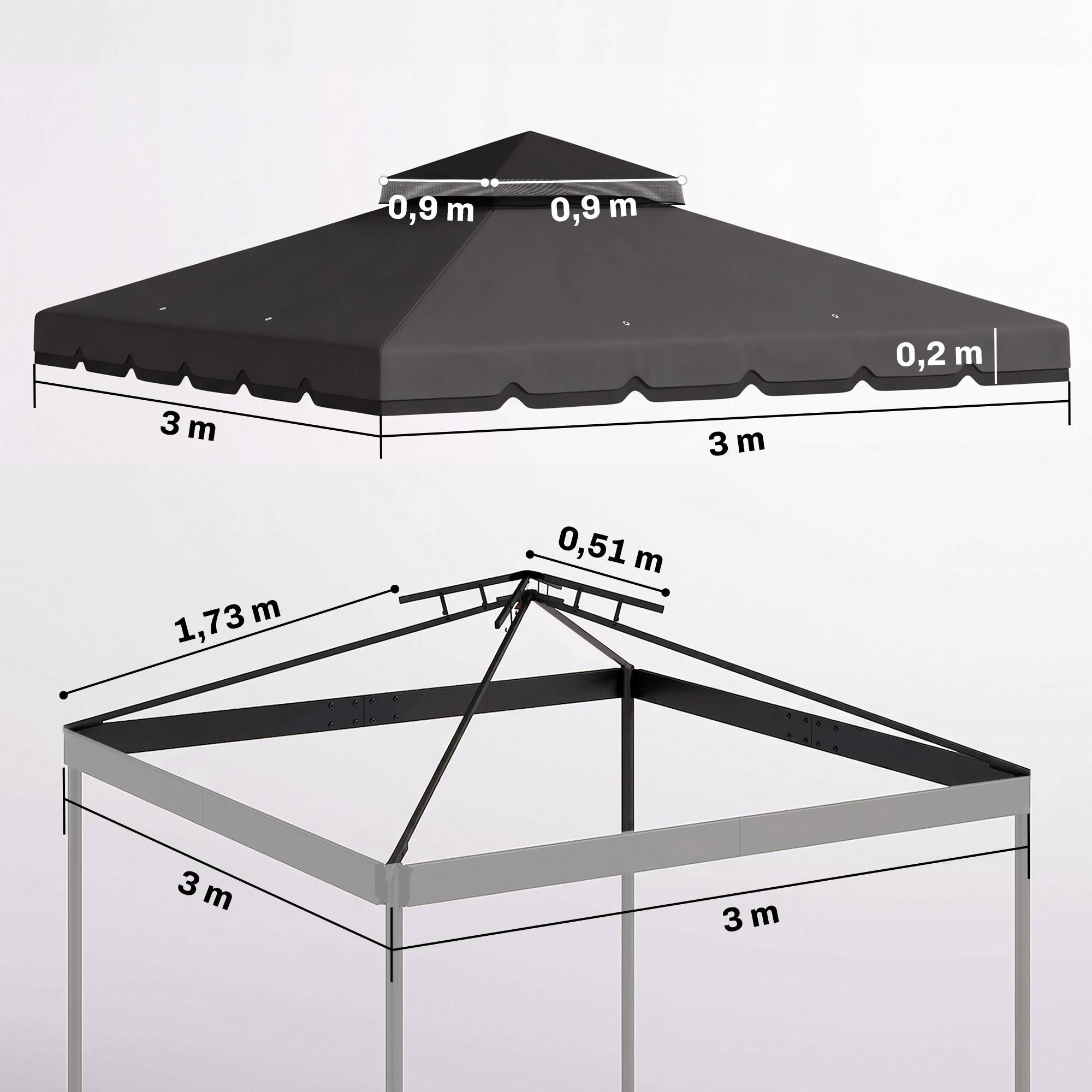 Toit remplacement pavillon 3x3m déperlant toit double trous évacuation gris clair - Image 5