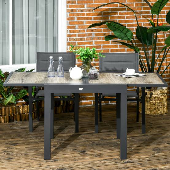 Table repas aluminium extensible aspect bois beige gris 160x80x75cm jardin terrasse - Image 2