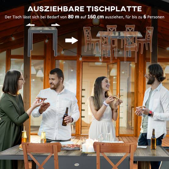 Table repas aluminium extensible aspect bois beige gris 160x80x75cm jardin terrasse - Image 4