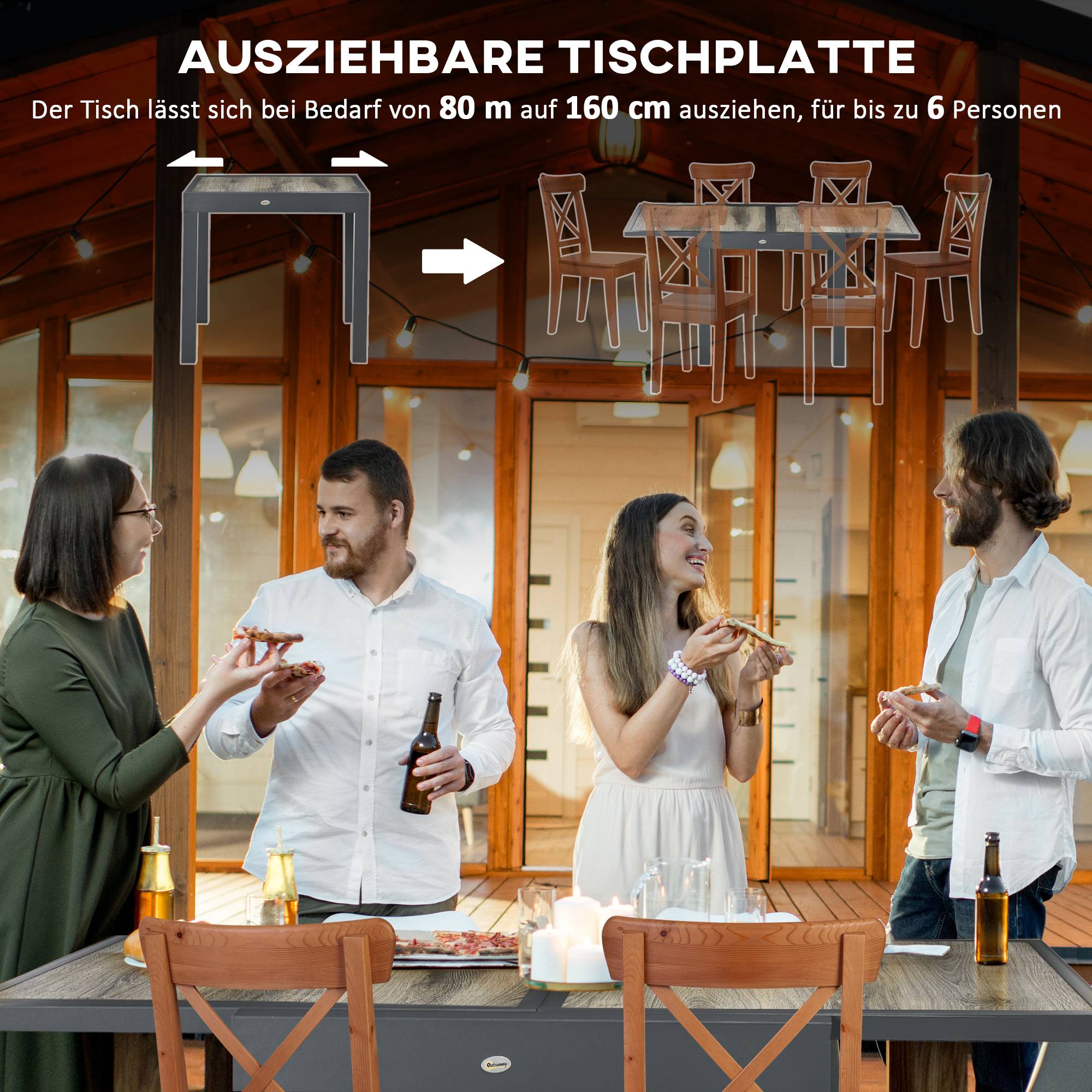 Table repas aluminium extensible aspect bois beige gris 160x80x75cm jardin terrasse - Image 4
