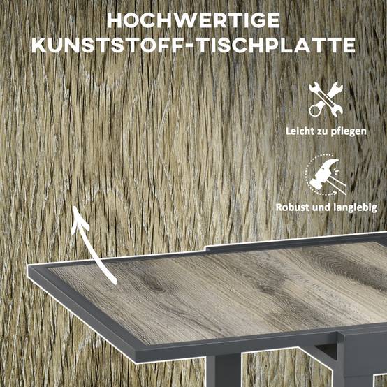 Table repas aluminium extensible aspect bois beige gris 160x80x75cm jardin terrasse - Image 6