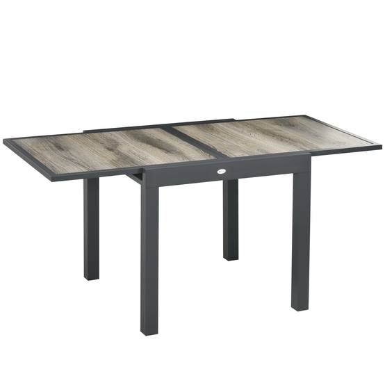 Table repas aluminium extensible aspect bois beige gris 160x80x75cm jardin terrasse - Image 1