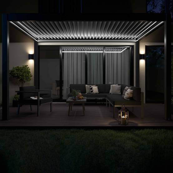 Oviala - Pergola bioclimatique autoportée motorisée éclairée 3x4m et 3 stores Kavala - Oviala - Image 4