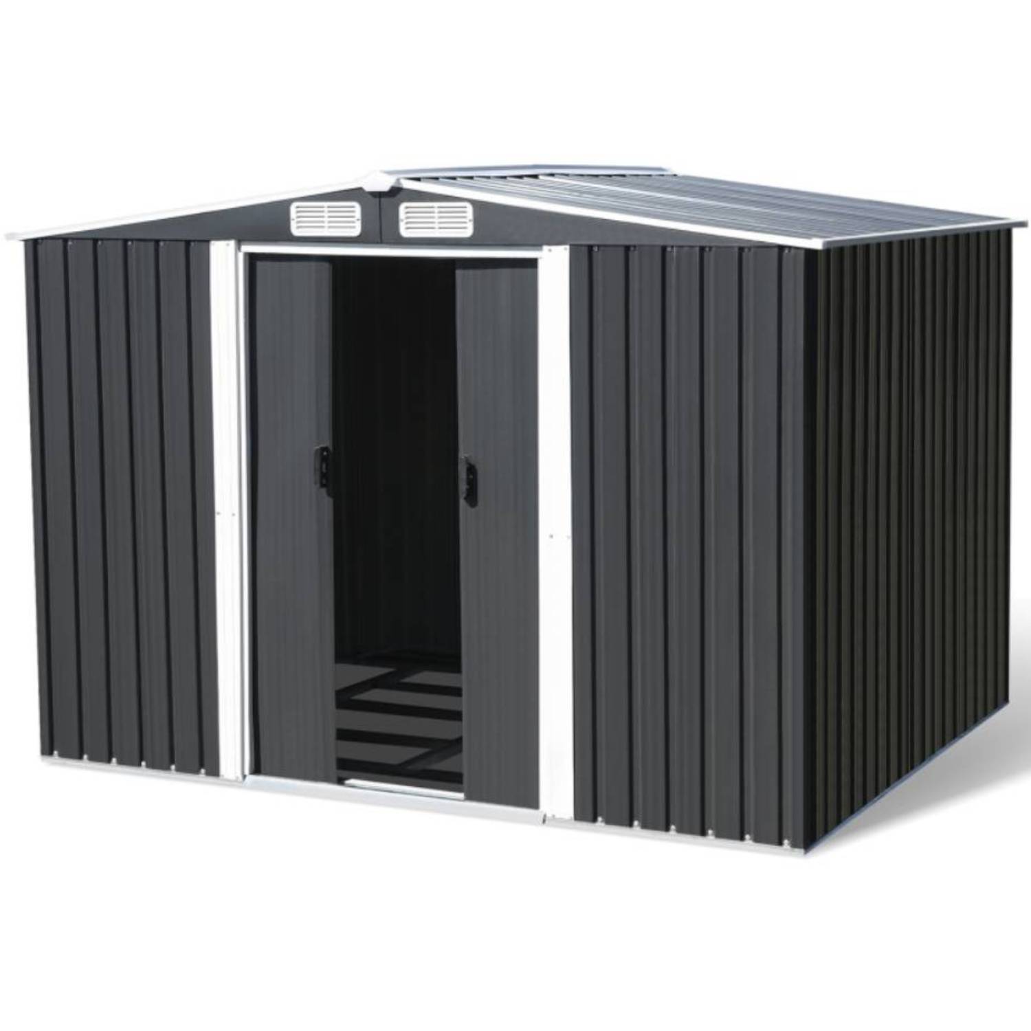 Abri de jardin acier galvanisé 4,77 m² gris anthracite avec double porte coulissante – Terre Jardin - Image 2