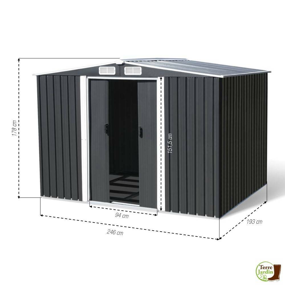 Abri de jardin acier galvanisé 4,77 m² gris anthracite avec double porte coulissante – Terre Jardin - Image 6