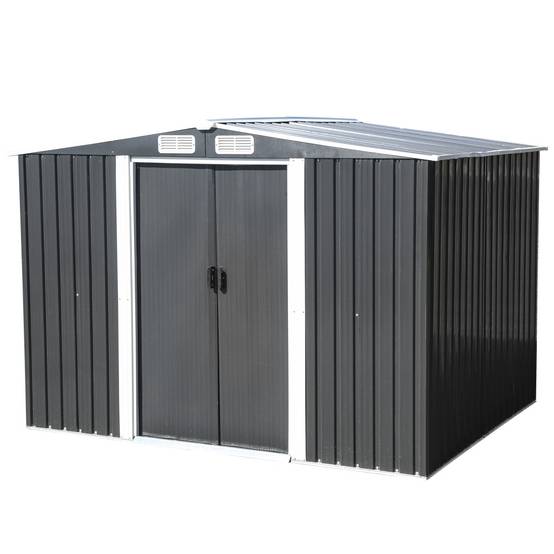 Abri de jardin acier galvanisé 4,77 m² gris anthracite avec double porte coulissante – Terre Jardin - Image 4