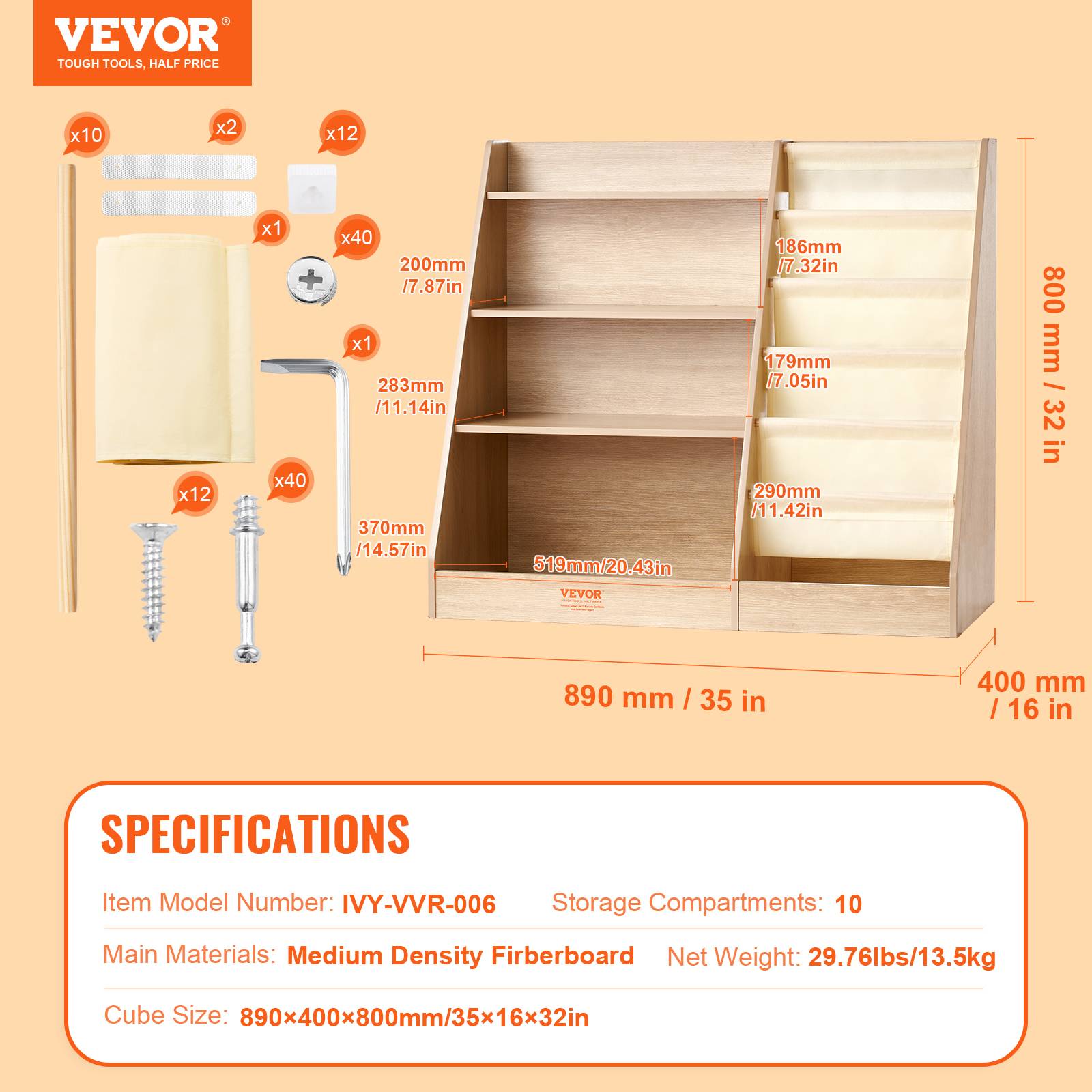 VEVOR Bibliothèque en Bois 4 Niveaux 6 Couches Meuble de Rangement pour Enfants - Image 7