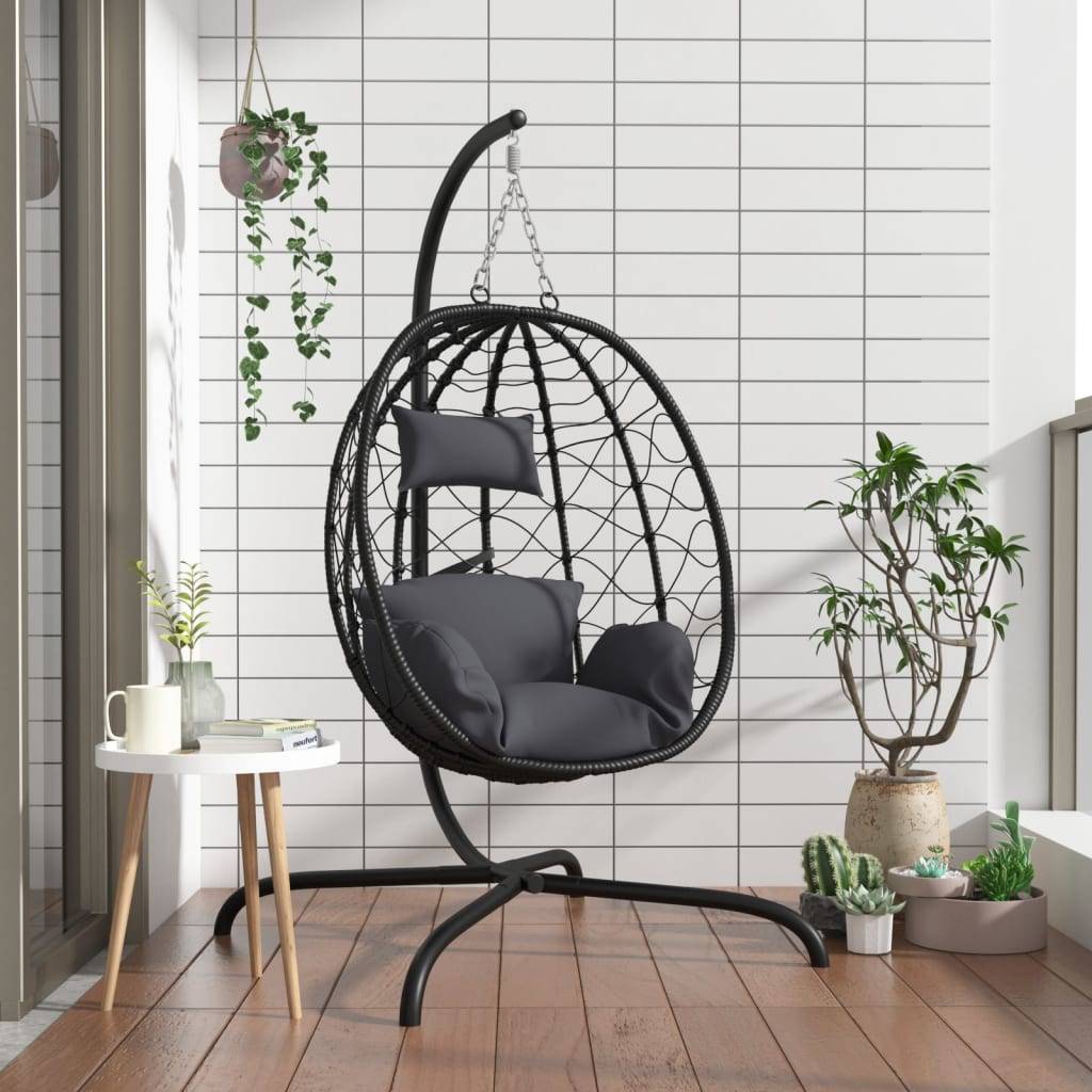 ComfortXL - Fauteuil Œuf Suspendu sur Pied en Résine Tressée et Acier avec Coussins Épais pour Salon Intérieur Extérieur Anthracite – ComfortXL Outdoor Living
