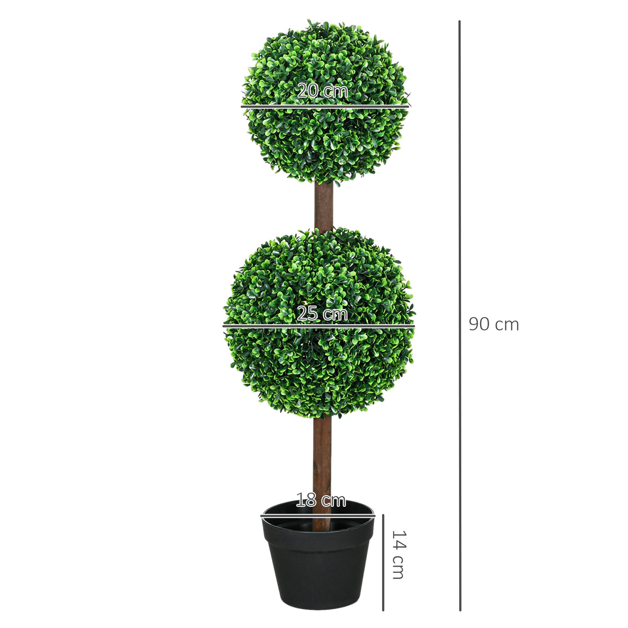 Lot de 2 arbres buis artificiel double boules avec tronc et pot inclus - hauteur 90 cm vert - Image 5