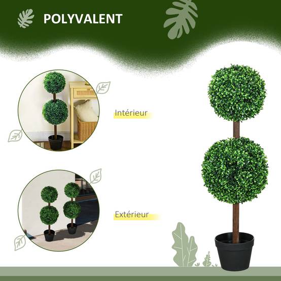 Lot de 2 arbres buis artificiel double boules avec tronc et pot inclus - hauteur 90 cm vert - Image 7